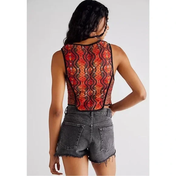 FREE PEOPLE Gemini Vest Rust Combo size XL Quilted Cropped Festival Boho - Picture 5 of 15